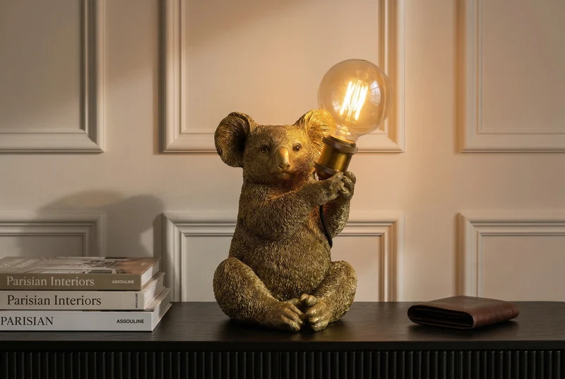 Lot de 2x Lampe de table artisanale KOALA 35cm or sculpture