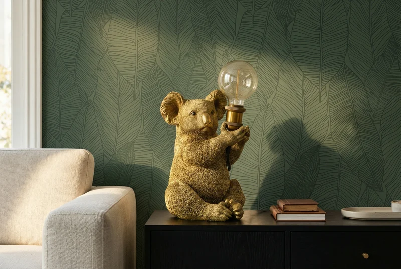 Lot de 2x Lampe de table artisanale KOALA 35cm or sculpture