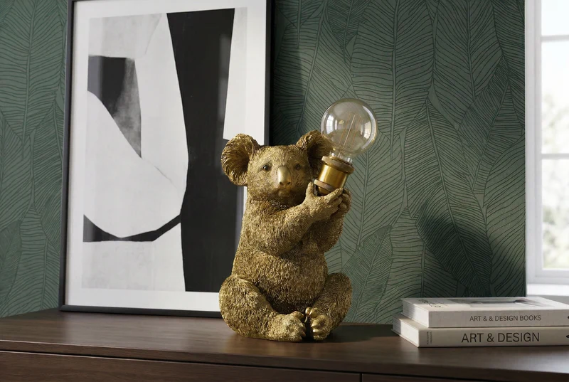 Lot de 2x Lampe de table artisanale KOALA 35cm or sculpture