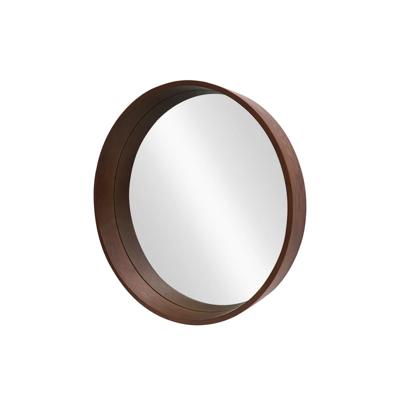 Miroir mural rond PORTRAIT 70cm marron placage de bois véritable en design noyer