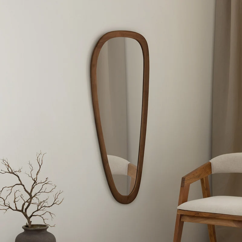 Miroir mural massif ORGANIC 120cm marron design bois de noyer