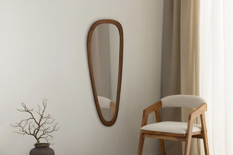 Miroir mural massif ORGANIC 120cm marron design bois de noyer