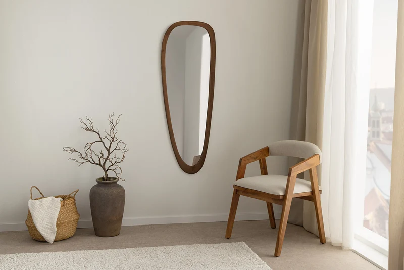 Miroir mural massif ORGANIC 120cm marron design bois de noyer