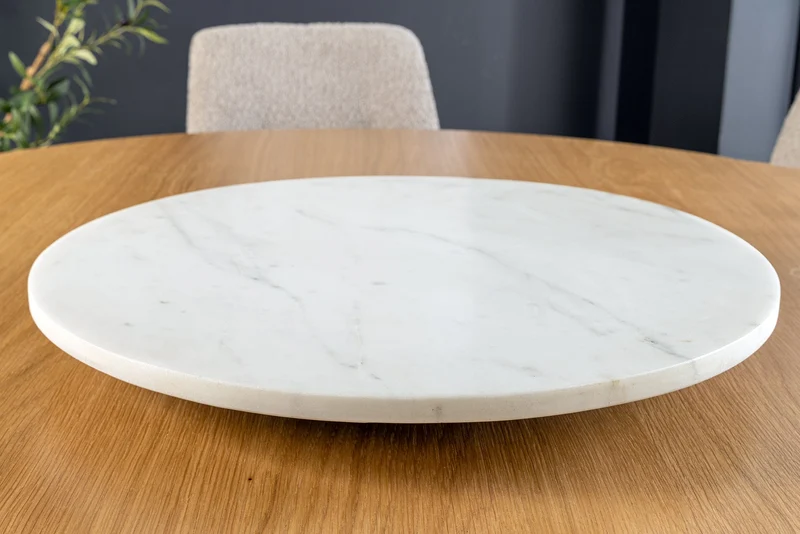 Lot de 2x Plateau tournant artisanal SERVANT 50cm blanc marbre plat décoratif rond