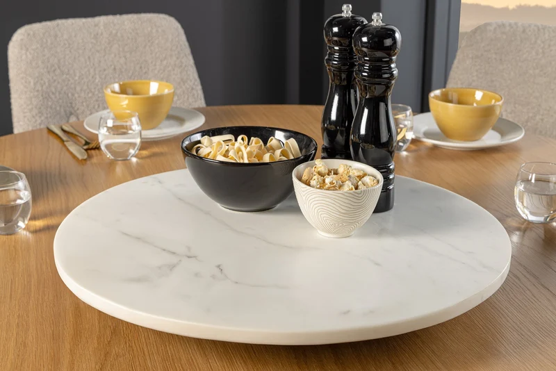 Lot de 2x Plateau tournant artisanal SERVANT 50cm blanc marbre plat décoratif rond