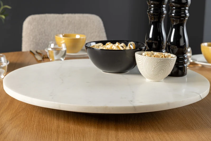 Lot de 2x Plateau tournant artisanal SERVANT 50cm blanc marbre plat décoratif rond
