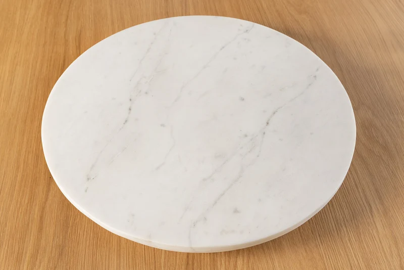 Lot de 2x Plateau tournant artisanal SERVANT 50cm blanc marbre plat décoratif rond