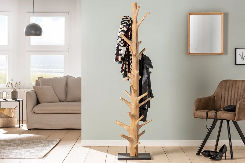Porte-manteau massif TREE NATURE Porte-vêtements en bois naturel 170cm
