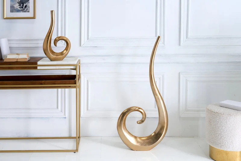 Lot de 2x Vase moderne WAVE XL 106cm décoration aluminium doré poli
