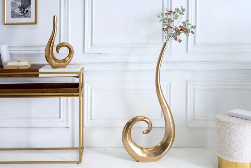 Lot de 2x Vase moderne WAVE XL 106cm décoration aluminium doré poli