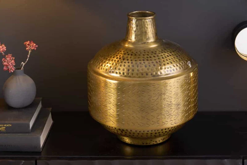Vase élégant ORIENT 35cm design martelé doré