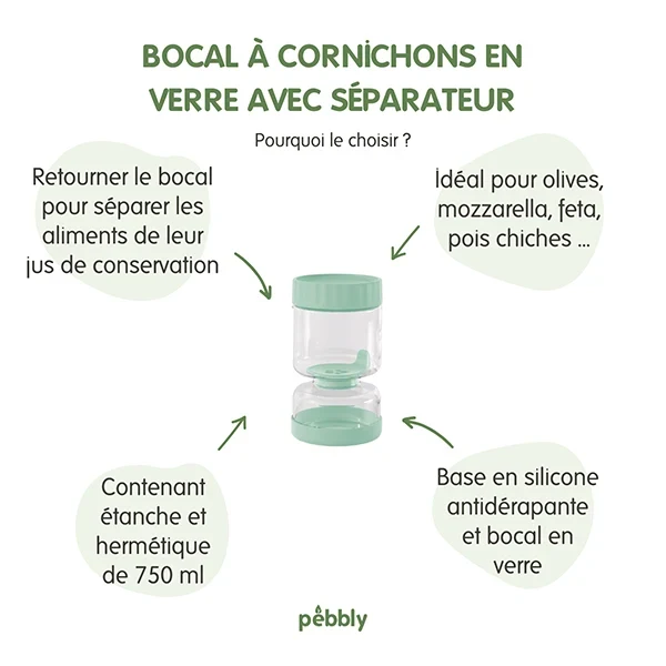 Bocal à cornichons en verre avec séparateur silicone 900 ml Pebbly