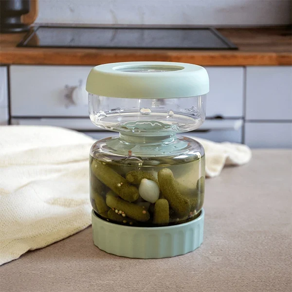 Bocal à cornichons en verre avec séparateur silicone 900 ml Pebbly