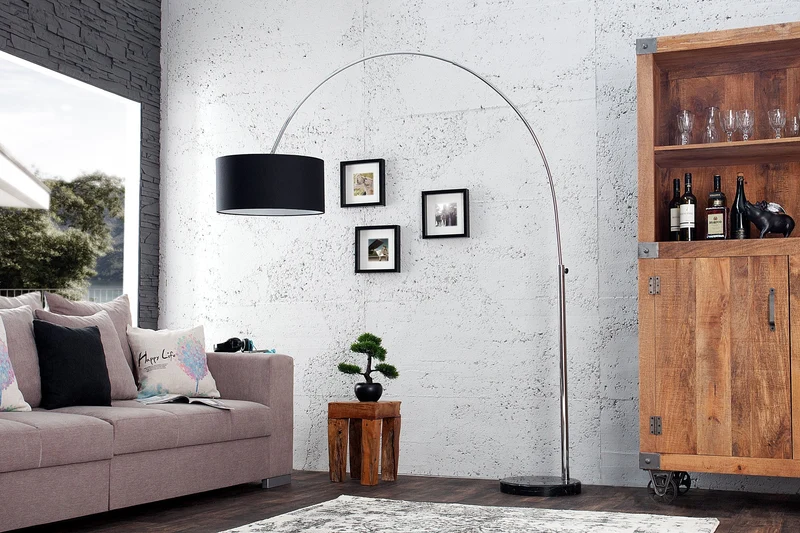 Lampe arc extensible LOUNGE DEAL 170-200cm lampadaire abat-jour en lin noir