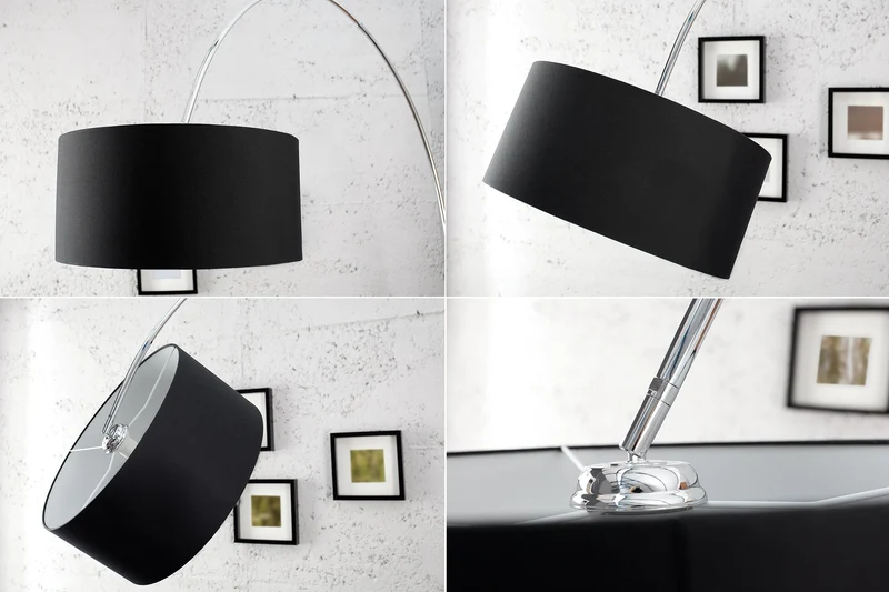 Lampe arc extensible LOUNGE DEAL 170-200cm lampadaire abat-jour en lin noir