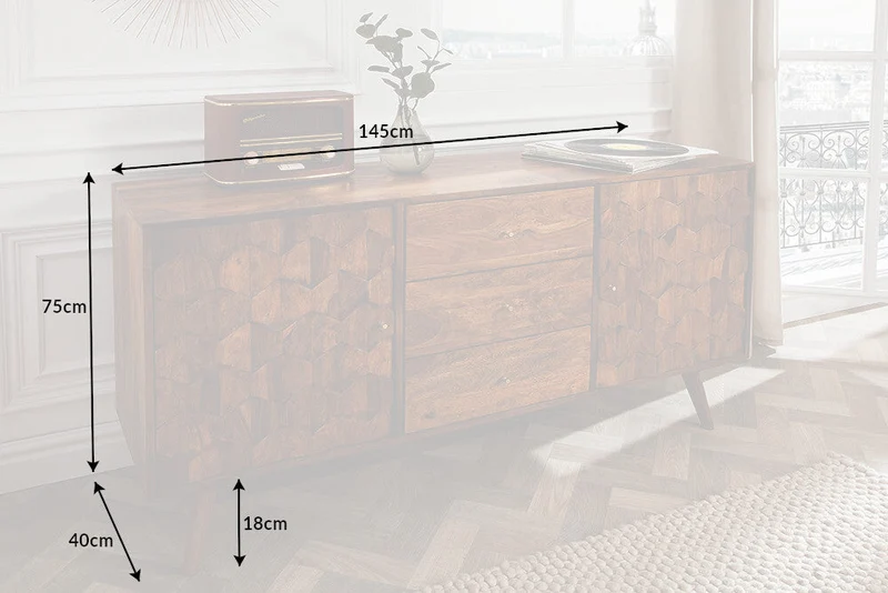 Buffet en bois massif MYSTIC LIVING 145cm commode finition pierre de Sheesham marron