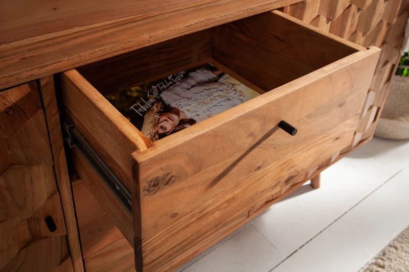 Buffet en bois massif MYSTIC LIVING Commode 145cm en acacia naturel avec tiroirs design 3D