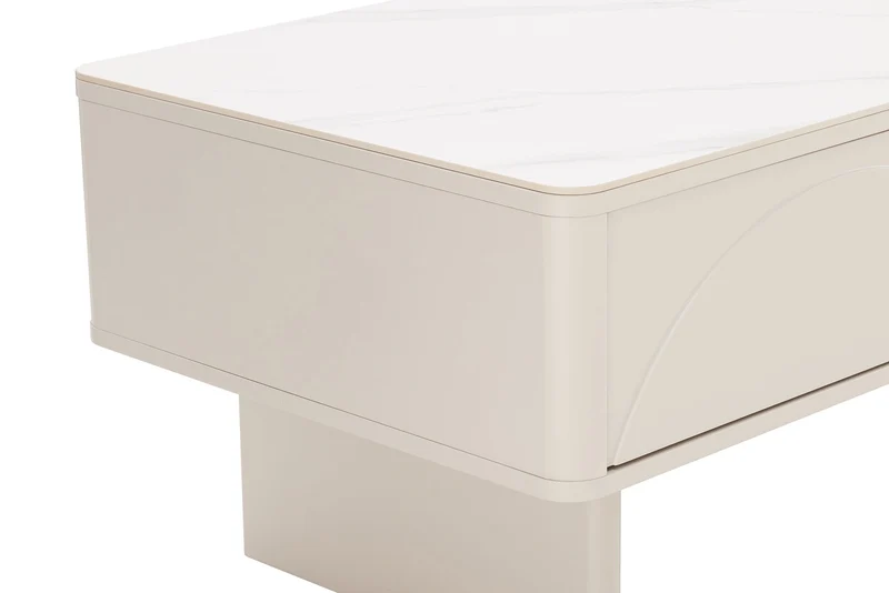 Design table basse SAVOY 120cm cachemire blanc céramique marbre avec tiroirs