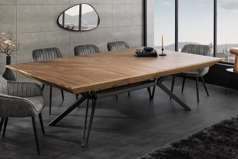 Table à manger extensible GIANT 200-320cm noyer naturel métal noir