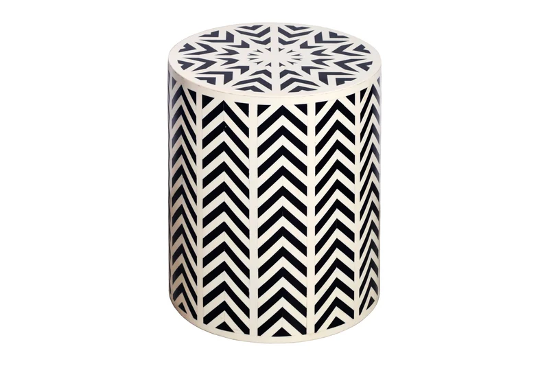 Table d’appoint ronde HARMONY NATURE 45cm blanc noir mosaïque artisanale