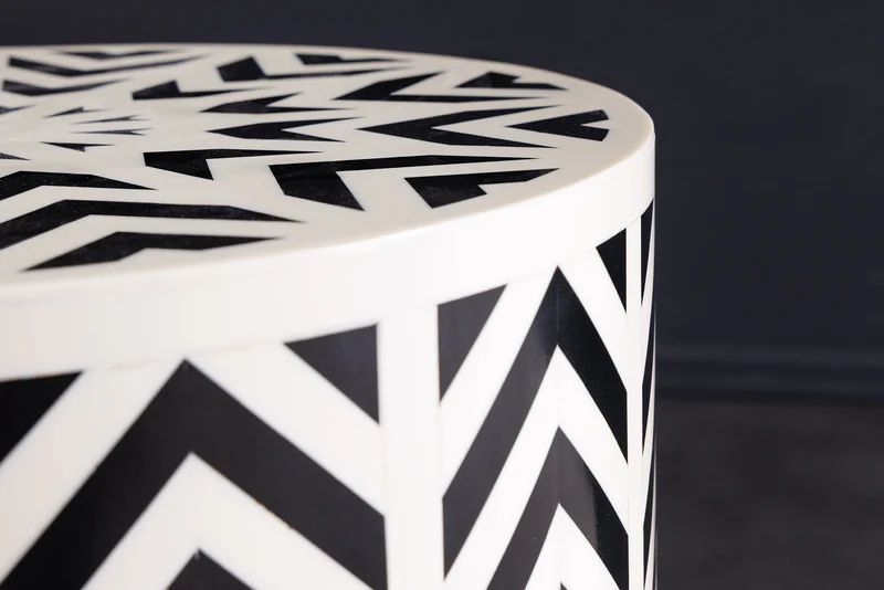 Table d’appoint ronde HARMONY NATURE 45cm blanc noir mosaïque artisanale