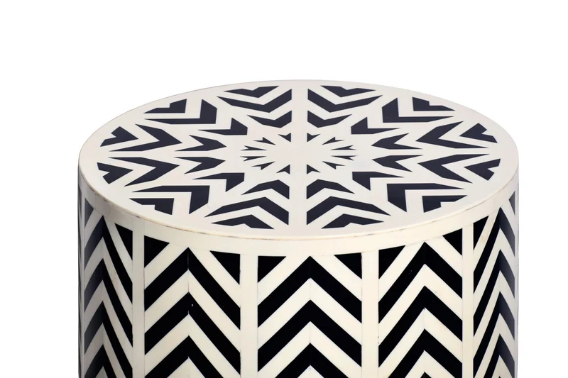 Table d’appoint ronde HARMONY NATURE 45cm blanc noir mosaïque artisanale
