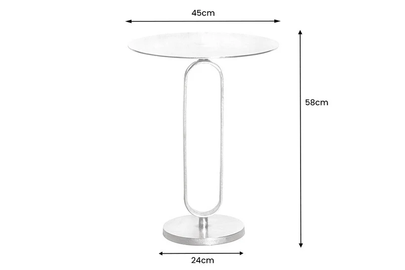 Table d’appoint ronde ELEGANCE 60cm métal argenté aluminium fait main
