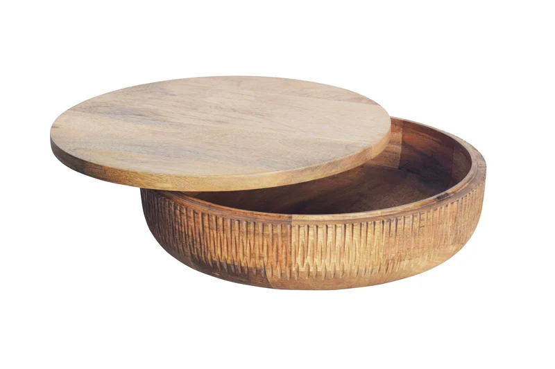 Bol fait main PURE NATURE 40cm bois de manguier naturel rond avec couvercle boîte à bijoux