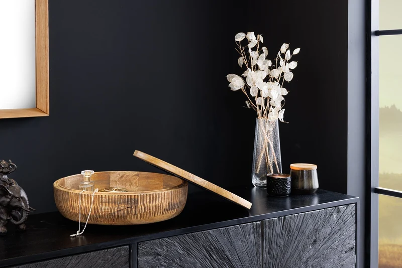 Bol fait main PURE NATURE 40cm bois de manguier naturel rond avec couvercle boîte à bijoux