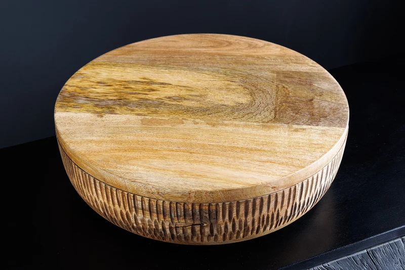 Bol fait main PURE NATURE 40cm bois de manguier naturel rond avec couvercle boîte à bijoux