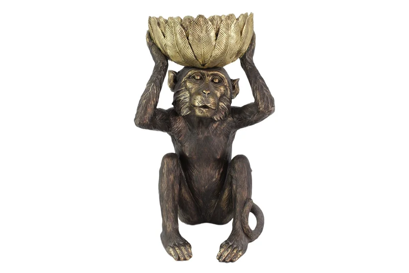Figurine décorative MONKEY 50cm noir et or singe avec bol handmade