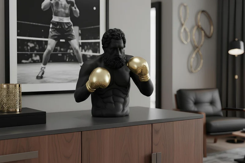 Statue unique BOXER 50cm noir doré fait main sculpture figurine décorative