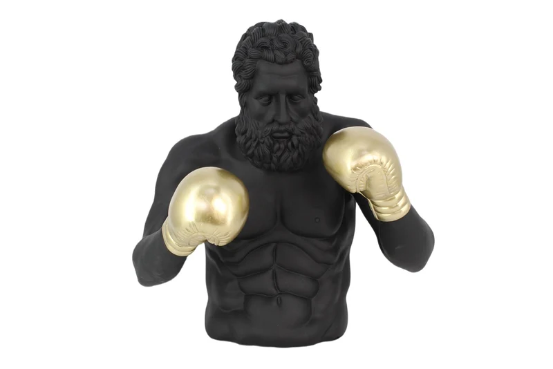 Statue unique BOXER 50cm noir doré fait main sculpture figurine décorative