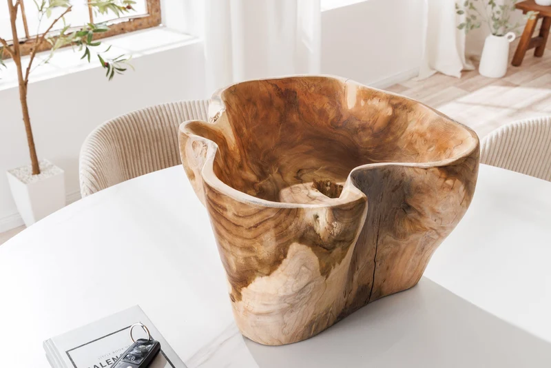 Bol unique FLOWERS 45cm en teck naturel en bois de racine