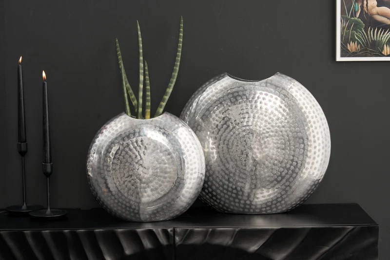 Vases élégants lot de 2 ORIENTAL 44 cm argent au design marteau à grille