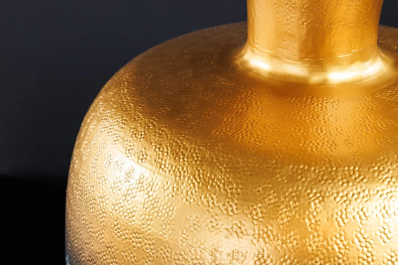 Vase décoratif fait main ABSTRAIT ORIENT 40cm métal rond doré patiné