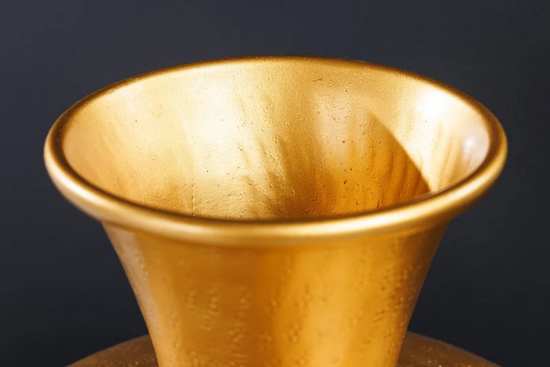 Vase décoratif fait main ABSTRAIT ORIENT 40cm métal rond doré patiné
