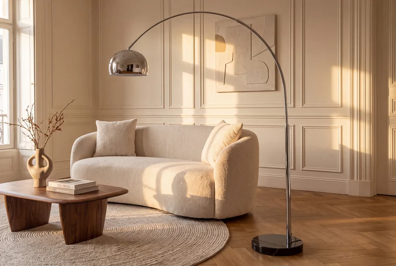 Lampe arc extensible LOUNGE DEAL 170-210cm lampadaire socle marbre chromé