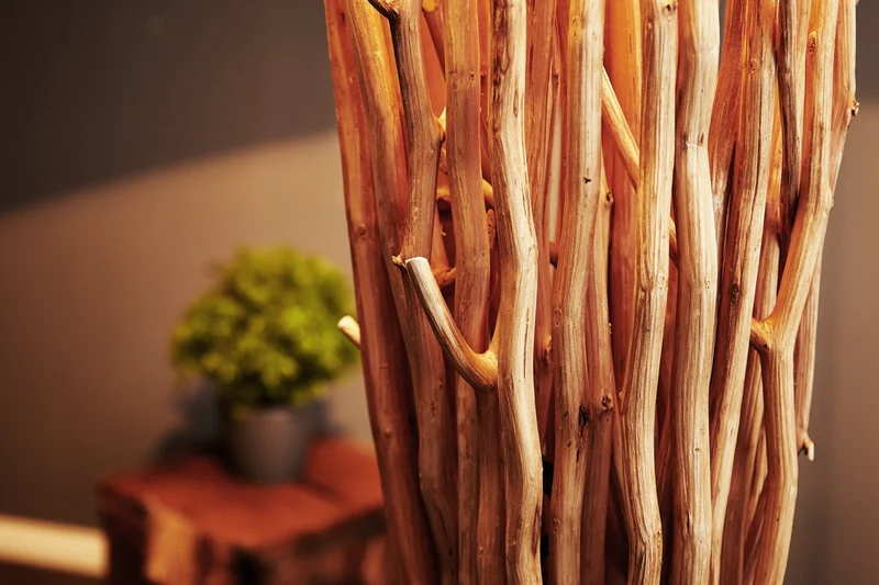 Lampadaire design en bois flotté EUPHORIA 180cm naturel avec abat-jour en lin