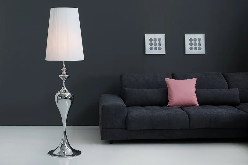 Lampadaire design élégant LUCIE 160cm argenté blanc lampadaire style baroque