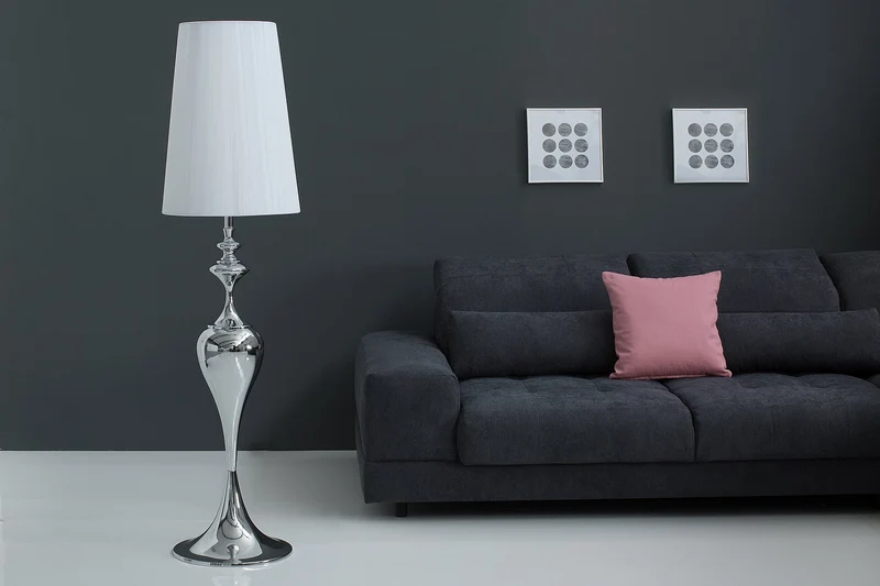 Lampadaire design élégant LUCIE 160cm argenté blanc lampadaire style baroque