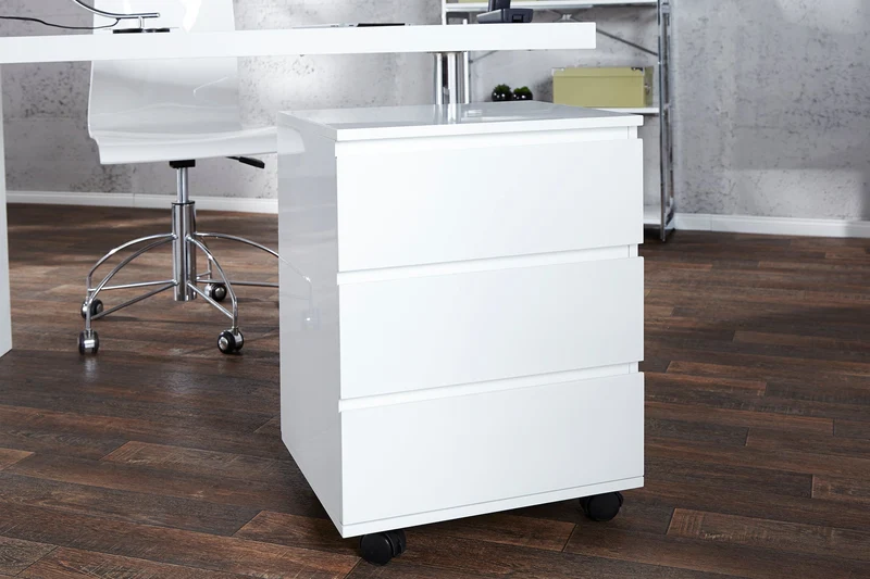 Conteneur roulant moderne BIG DEAL 45cm blanc brillant 3 tiroirs