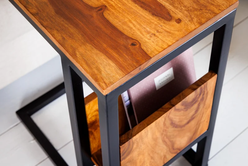 Table d'appoint en bois massif CONCIERGE 60cm finition pierre de Sheesham marron avec espace de rangement