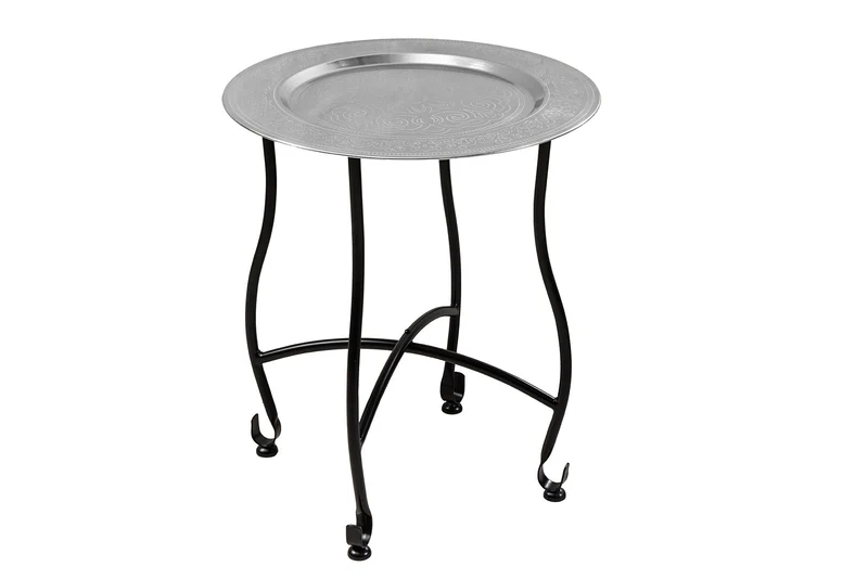 Table d'appoint ronde MARRAKESH 50cm table à thé argentée plateau amovible pliable