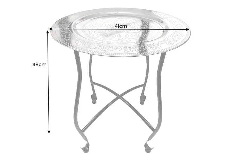 Table d'appoint ronde MARRAKESH 50cm table à thé argentée plateau amovible pliable