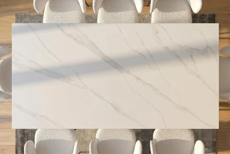 Table à manger moderne GALAXIE 180cm céramique blanche structure étoile métal noir