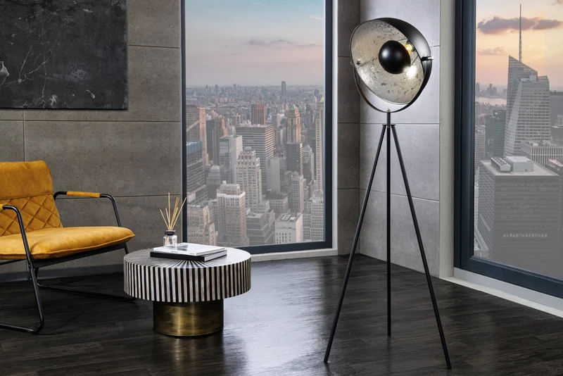 Lampadaire industriel STUDIO 150cm noir aspect feuille d’argent abat-jour inclinable