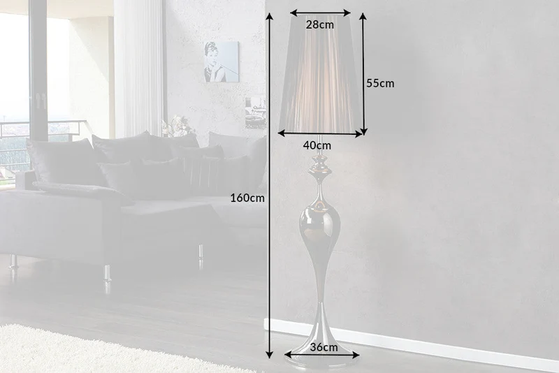 Lampadaire design élégant LUCIE 160cm lampadaire noir de style baroque