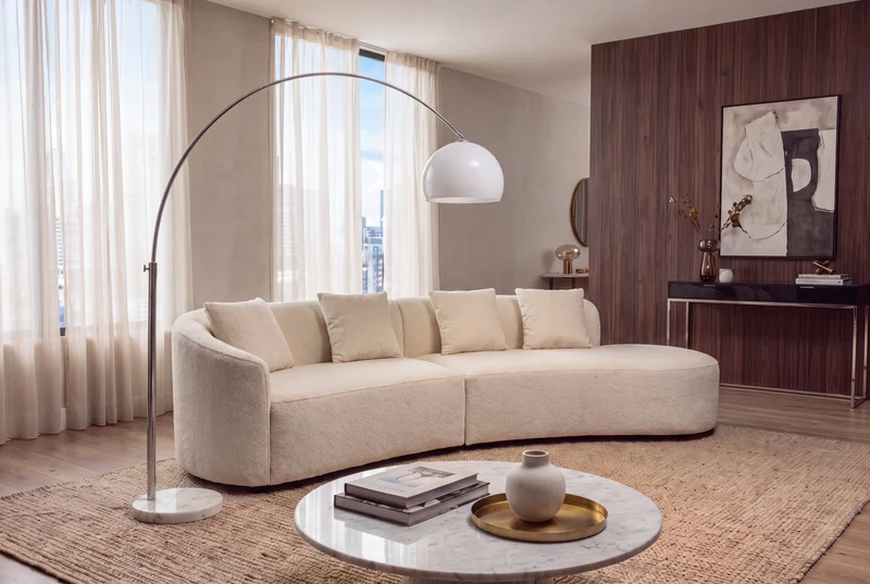 Lampe arc extensible LOUNGE DEAL 175-205cm lampadaire socle marbre blanc