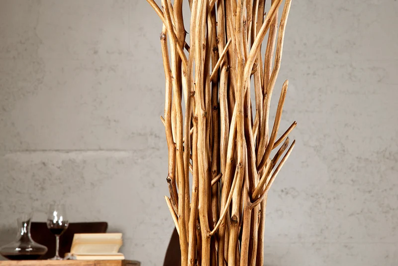 Lampadaire design en bois flotté EUPHORIA 180cm gris avec abat-jour en lin